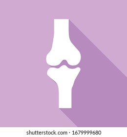 Knee joint sign. White Icon with long shadow at purple background. Illustration.
