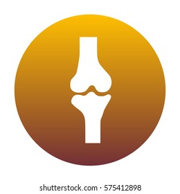 Knee joint sign. White icon in circle with golden gradient as background. Isolated.