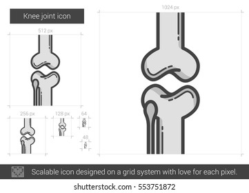 Knee joint vector line icon isolated on white background. Knee joint line icon for infographic, website or app. Scalable icon designed on a grid system.