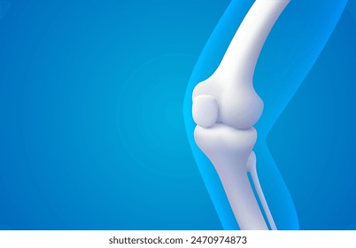 Articulación de la rodilla, rayos X de la pierna, visualización 3D. Ilustración vectorial