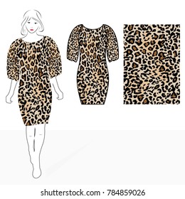 knee length dress with leopard pattern design template