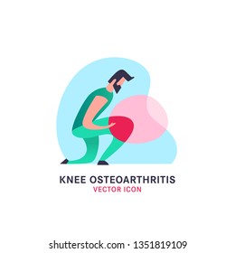 Knee osteoarthritis icon in modern vanguard simplistic style. Knee bones injury. Broken bone sign. Editable vector illustration in bright green and pink gradient colors. Medical, healthcare concept.