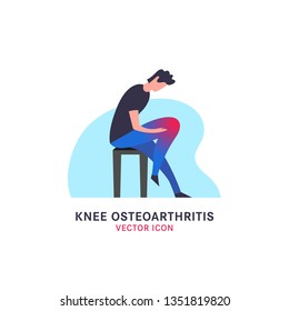 Knee osteoarthritis icon in modern vanguard simplistic style. Knee bones injury. Broken bone sign. Editable vector illustration in bright violet and pink gradient colors. Medical, healthcare concept.