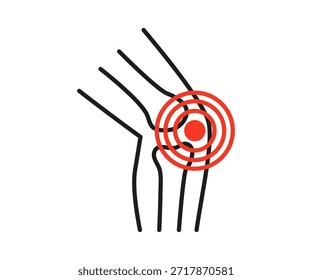 Dor no joelho com dor localizada no ícone da linha articular. Conceito de lesão, artrite e tratamento médico. Dor no ícone do joelho para apresentação de saúde. Ilustração vetorial