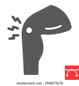 Knee pain glyph icon, osteoporosis and arthritis, joint pain vector icon, vector graphics, editable stroke solid sign, eps 10
