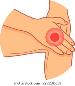 Knee pain icon. Cartoon leg injury. Joint suffering isolated on white background