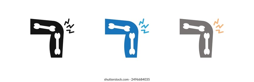 Knee pain icon outline collection or set in black and white