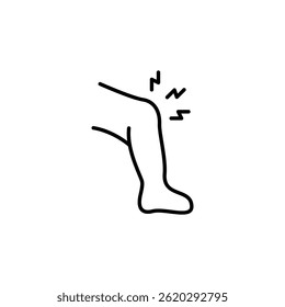 Ícone de dor no joelho: um desenho de linha simples ilustrando desconforto e dor articular