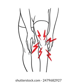  Dolor de rodilla Dolor en el interior de la rodilla Osteoartritis de rodilla. Ilustraciones y Arte vectorial.