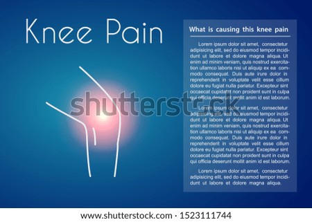 Knee pain linear icon on blue background. Vector abstract minimal illustration of a leg with red spot on the knee suffers from knee pain. Design template for medicine or therapy for knee pain