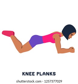 Knee planks. Sport exersice. Silhouettes of woman doing exercise. Workout, training Vector illustration