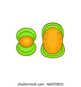 Knee protector and elbow pad icon in cartoon style on a white background