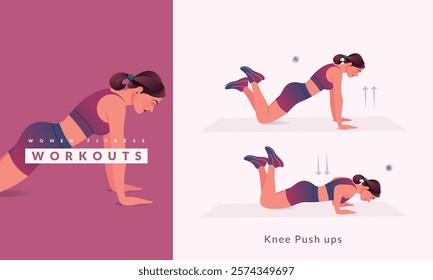 Knee Push ups exercise, Woman workout fitness, aerobic and exercises.