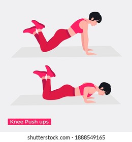 Knee Push ups exercise, Women workout fitness, aerobic and exercises. Vector Illustration.