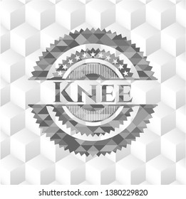 Knee retro style grey emblem with geometric cube white background