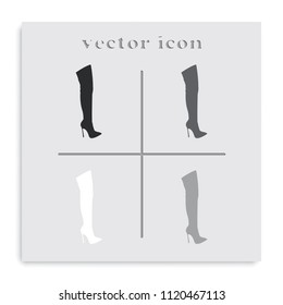 Knee-high boot flat black and white vector icon.