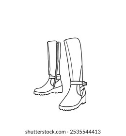 Knee-high boots wedge tall fall boots round toe with buckle platform boots line art, Technical sketch hand-drawing outline vector doodle illustration. Isolated on a white background