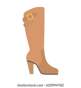 Knee-High Female Boot, Isolated Footwear Flat Icon, Shoes Store Assortment Item