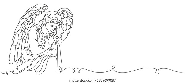 Kneeling angel line art vector illustration