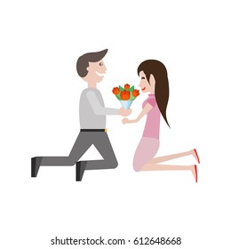 kneeling couple love with flowers image