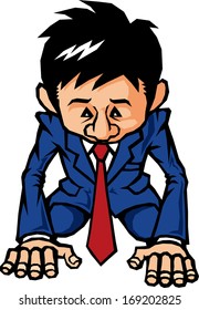 Kneeling down on the ground businessman