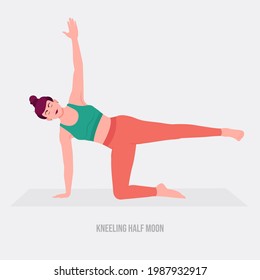 Kneeling Half MoonYoga pose. Young woman practicing yoga  exercise. Woman workout fitness, aerobic and exercises. Vector Illustration.