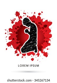 Kneeling Man Praying, designed on blood background graphic vector. 