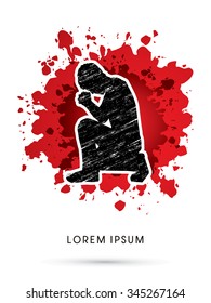 Kneeling Man Praying, designed on blood background graphic vector. 