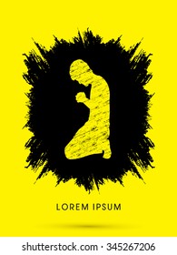 Kneeling Man Praying, designed on splash grunge brush background graphic vector.