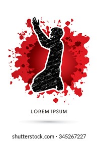Kneeling Man Praying, designed on blood background graphic vector. 