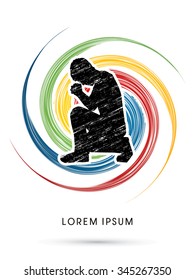 Kneeling Man Praying, designed on colorful spin background graphic vector.