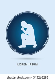 Kneeling Man Praying, designed on grunge circle background graphic vector. 