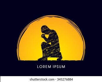 Kneeling Man Praying, designed on moonlight background graphic vector.