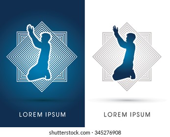 Kneeling Man Praying, designed on line square graphic vector.