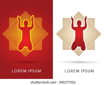 Kneeling Man Praying, designed on line square graphic vector.