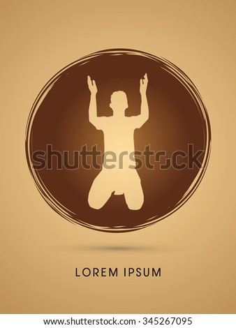 Kneeling Man Praying, designed on grunge circle background graphic vector. 