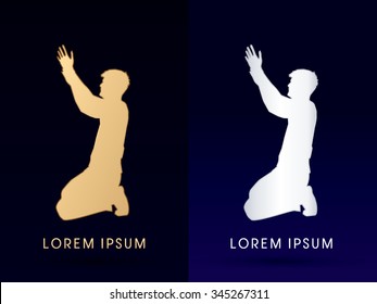 Kneeling Man Praying, designed using gold color graphic vector.