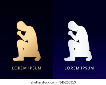 Kneeling Man Praying, designed using gold color graphic vector.