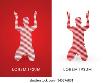 Kneeling Man Praying, designed using line wave graphic vector.