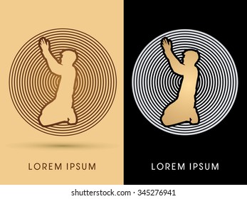 Kneeling Man Praying, designed using circle line graphic vector.