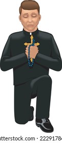 Kneeling Priest Praying Vector Illustration