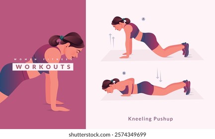 Kneeling Pushup exercise, Woman workout fitness, aerobic and exercises.