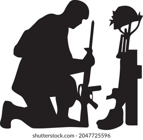 Kneeling Soldier Silhouette Vector Art