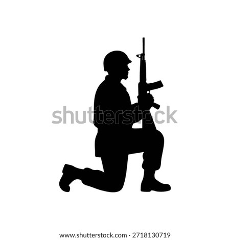 Kneeling soldier silhouette vector flat illustration design.