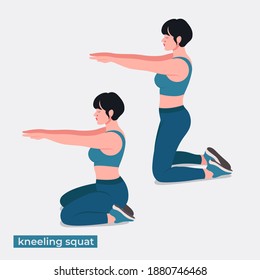 kneeling squat exercise, Women workout fitness, aerobic and exercises. Vector Illustration.	