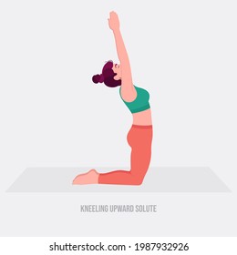 Kneeling Upward Solute Yoga pose. Young woman practicing yoga  exercise. Woman workout fitness, aerobic and exercises. Vector Illustration.