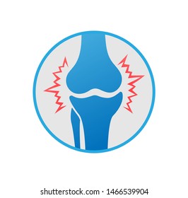 Knees Pain. Knee Joint Inflammation In Circle, Logo Design. Rheumatology And Traumatology, Vector Design And Illustration.