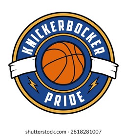 Knickerbocker Pride Basketball Badge Round Logo Graphic for Sports Apparel and Streetwear Design, Brand Identity, Apparel, Branding Use Design K84, Commercial Use