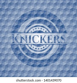 Knickers blue emblem or badge with abstract geometric polygonal pattern background. Vector Illustration. Detailed.