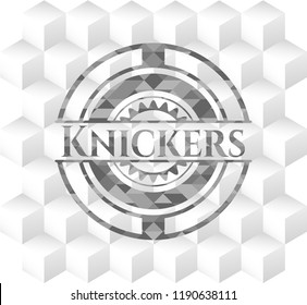 Knickers grey emblem. Retro with geometric cube white background
